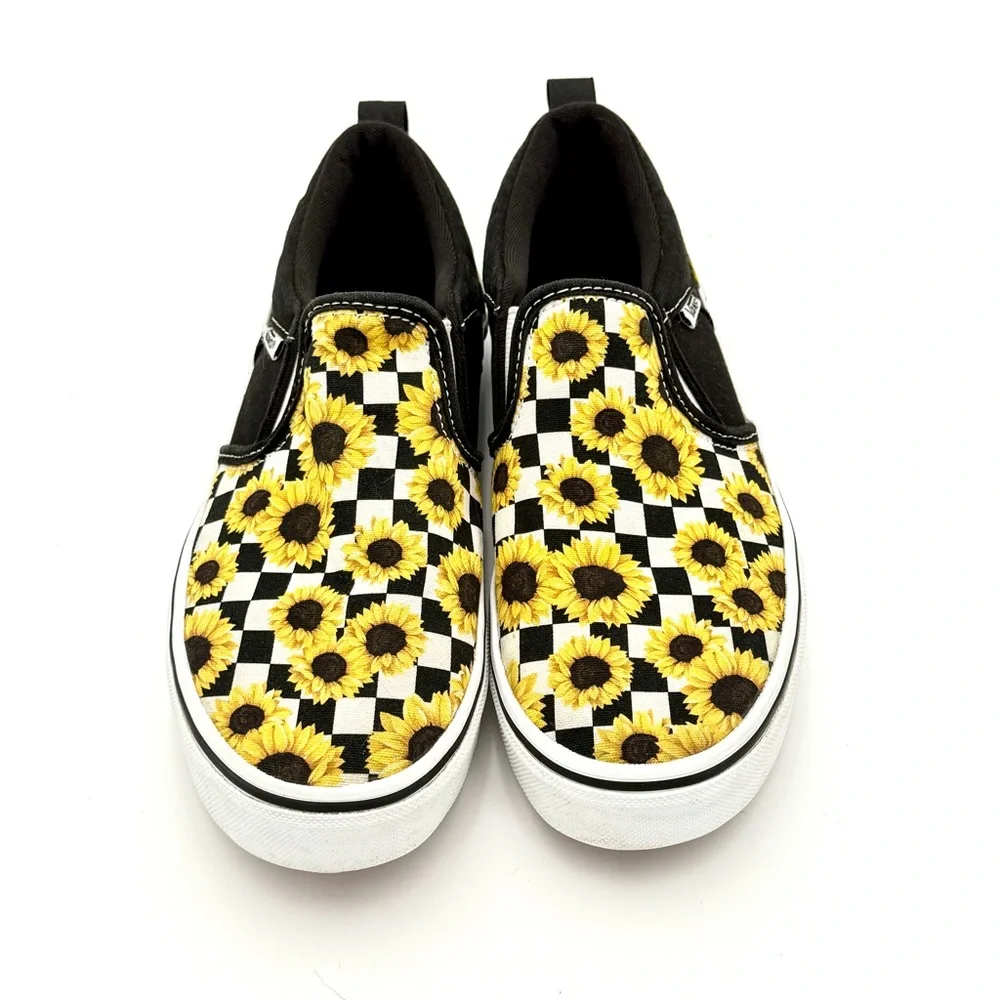 VANS Asher Sunflower Black and White‎ Checkerboard Missy Size 4.5